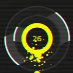 Siyah arka plan üzerinde, merkezde sayısal bir değer içeren yeşil ve sarı halkalardan oluşan retro tarzda dijital grafik