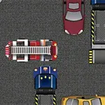 Kırmızı bir itfaiye aracı, sıkışık trafiğin ortasında kamyonlar ve arabalarla çevrilidir