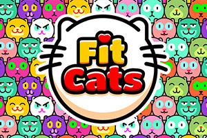 Renkli ve çeşitli yüz ifadelerine sahip kedi kafalarının önünde Fit Cats yazısı