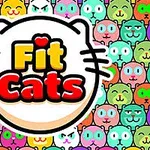 Renkli ve çeşitli yüz ifadelerine sahip kedi kafalarının önünde Fit Cats yazısı