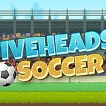 Karakter kafalarının yanında futbol topu ve Fiveheads Soccer yazısı, arka planda bir futbol stadyumu ile