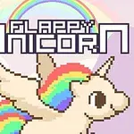 Piksel sanatı tarzında, gökkuşağı renklerinde yeleye sahip unicorn ve arka planda gökkuşağı