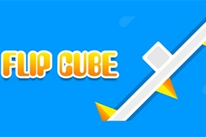 Mavi bir arka plan üzerinde FLIP CUBE yazısı ve turuncu dikenlerden kaçan beyaz bir küp