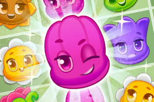 Göz kırpan pembe bir jelibon karakterinin ön planda olduğu renkli sevimli karakterler