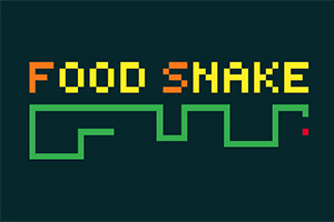 Yeşil yılan şeklinde basit bir grafik ve üzerinde FOOD SNAKE yazısı olan minimalist bir tasarım