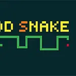 Yeşil yılan şeklinde basit bir grafik ve üzerinde FOOD SNAKE yazısı olan minimalist bir tasarım