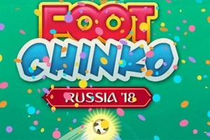 Renkli konfeti ve parlayan bir futbol topu ile süslenmiş Foot Chinko ve Russia 18 yazılı grafik