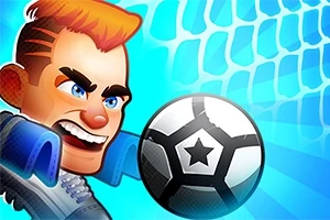 Kızgın ifadeli bir karakter, yakınında yıldız desenli bir futbol topuyla ve arka planda mavi renkli bir ağ