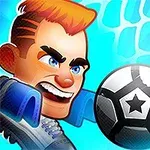 Kızgın ifadeli bir karakter, yakınında yıldız desenli bir futbol topuyla ve arka planda mavi renkli bir ağ