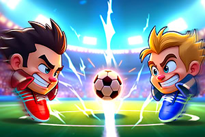 İki çizgi karakter, kıkırdak alanında çarpışmak üzere koşturuyor, aralarında bir futbol topu var