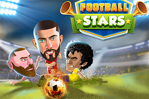 Karikatür tarzı futbol sahasında birbirleriyle mücadele eden iki futbolcu ve yanan bir futbol topu