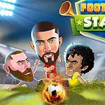 Karikatür tarzı futbol sahasında birbirleriyle mücadele eden iki futbolcu ve yanan bir futbol topu
