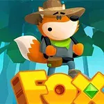 Ormanda duran şapkalı ve sırt çantalı sevimli bir tilki karakteri, önünde büyük, renkli FOX yazısı ile birlikte