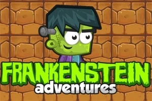 Yeşil tenli, cıvata detaylı Frankenstein figürü ve arka planda tuğla deseni