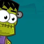 Yeşil tenli, büyük gözlü, karikatür tarzında bir Frankenstein canavarı çizimi