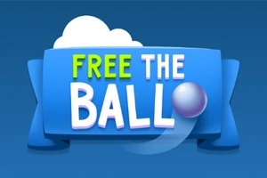 Mavi bir arka plan üzerinde büyük harflerle FREE THE BALL yazılı banner ve yanında yuvarlak top grafik unsuru