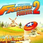 Renkli ve çimenli bir manzara üzerinde uçan bir frizbi ile çizgi film tarzı bir arka plan