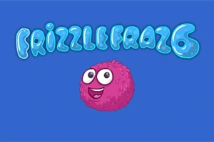 Mavi arka planda büyük gözlü ve gülen pembe tüylü karakterin altında baloncuk yazı fontuyla yazılmış Frizzle Fraz 6 metni
