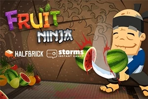 Bir ninja karakteri, havadaki karpuzları bir kılıçla kesiyor