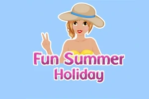Geniş şapkalı bir kadın, Fun Summer Holiday yazısının üzerinde poz veriyor