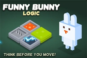 Beyaz bir tavşanın yanında renkli kare bloklar ve üstte FUNNY BUNNY LOGIC yazısı bulunan bir grafik