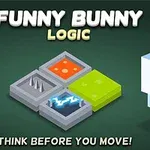 Beyaz bir tavşanın yanında renkli kare bloklar ve üstte FUNNY BUNNY LOGIC yazısı bulunan bir grafik