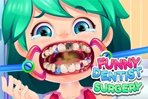 Yeşil saçlı, mavi gözlü bir kızın dişleri çeşitli dental aletlerle incelenirken yüz ifadesi şaşkın ve endişeli