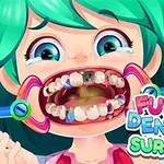 Yeşil saçlı, mavi gözlü bir kızın dişleri çeşitli dental aletlerle incelenirken yüz ifadesi şaşkın ve endişeli