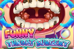 Açık bir ağız ve boğazda görünen enfeksiyon izleri ile Funny Throat Surgery başlıklı renkli grafikler