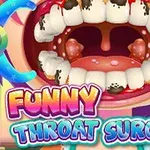 Açık bir ağız ve boğazda görünen enfeksiyon izleri ile Funny Throat Surgery başlıklı renkli grafikler