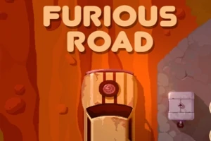 Turuncu bir yolda yukarıdan görülen yarış arabası ve üstte Furious Road yazısı