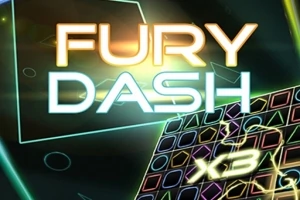 Parlak renklerle aydınlatılmış dijital bir arka plan üzerinde Fury Dash ve X3 metinleri