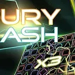 Parlak renklerle aydınlatılmış dijital bir arka plan üzerinde Fury Dash ve X3 metinleri