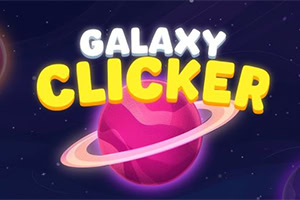 Mor tonlarında bir gezegen üzerine Galaxy Clicker yazılı, uzay temasında bir grafik