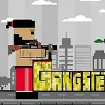 İki piksel karakter gri şehir arka planında karşılıklı pozisyon almış ve ortada Gangsters yazısı bulunuyor