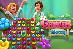 Pastel renklerde çiçeklerle dolu bir oyun tahtası önünde gülümseyen iki kişi