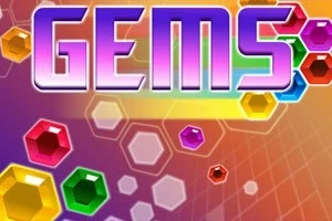 Renkli arka planda büyük GEMS yazısı ve etrafında çeşitli renkte mücevherler