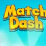 Turkuaz arka plan üzerinde sarı ve turuncu renkli büyük harflerle yazılmış Match Dash yazısı
