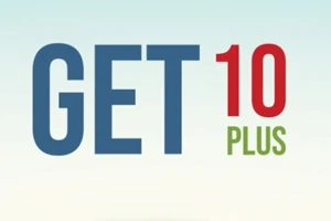 Beyaz arka plan üzerinde büyük harflerle GET 10 PLUS yazısı
