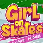 Çizgi tarzında paten kayan bir kızın yanı sıra büyük ve renkli harflerle yazılmış Girl on Skates yazısı