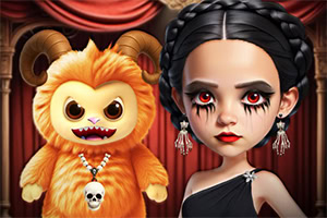 Gotik tarzı ile Gloomy Princess ve sevimli oyuncağına katıl