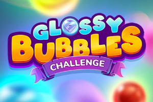Renkli baloncuklar ve ortasında büyük parlak yazılar ile Glossy Bubbles Challenge ifadesi