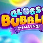 Renkli baloncuklar ve ortasında büyük parlak yazılar ile Glossy Bubbles Challenge ifadesi