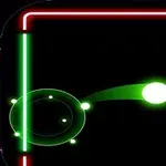 Siyah arka planda neon yeşil ve kırmızı çizgilerle çevrili dikdörtgen bir alan ve ortasında 34 sayısı ile hareket eden bir yeşil top