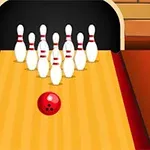 Kırmızı bir bowling topu ve dizilmiş beyaz bowling lobutları