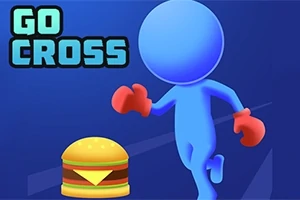 Mavi arka plan üzerinde kırmızı eldivenli mavi bir figür ve yanında bir hamburger yer alıyor