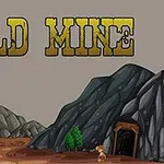 Büyük GOLD MINE yazısı, mağara girişi ve bir figür ile çevrili kayalık bir arazi