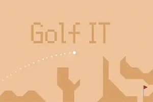 Bej renkli arka plan üzerinde Golf It yazısı ve golf topu ile bayrak içeren minimal tasarım