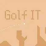 Bej renkli arka plan üzerinde Golf It yazısı ve golf topu ile bayrak içeren minimal tasarım