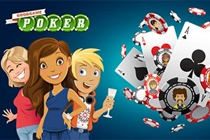 Üç çizgi film karakteri, iskambil kartları ve poker fişlerinden oluşan bir kompozisyon